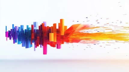 Obraz premium A futuristic bar chart, AI business analytics, circuit design overlay, metallic and green hues, isolated on white background