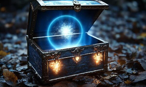 Magical chest glowing forest mystery game asset