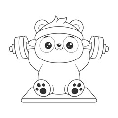 Panda sitting and lifting weights for coloring