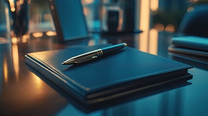 Elegant Pen Rests on a Leather Notebook