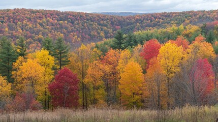 Fototapeta premium Autumnal hillside showcasing vibrant fall foliage colors