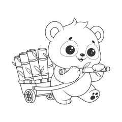 Cute panda is carrying a lot of bamboo for coloring