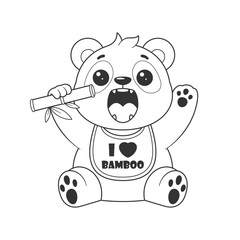 Cute panda is excited to eat bamboo for coloring