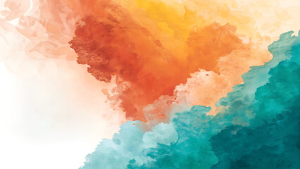 Fototapeta premium Watercolor gradient in orange and teal tones, youth energy concept with copy space