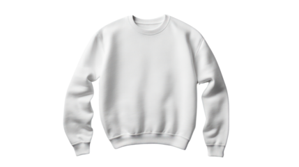 A white sweatshirt displayed against a clean isolate background, perfect for showcasing apparel design and fashion concepts.