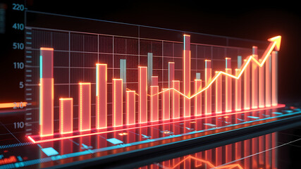 Fototapeta premium Digital financial chart with holographic bars and glowing trends
