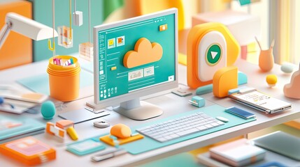 Modern Workspace Illustrating Cloud Computing Technology