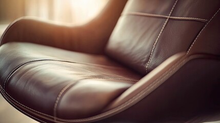 Brown Leather Chair Seat Detail Showing Stitching