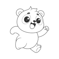 Fat panda is running happily for coloring