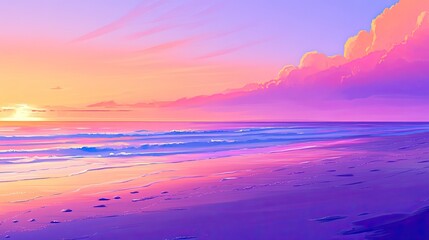 Vibrant Sunset Over Serene Ocean Beach Scene