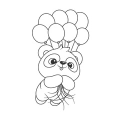 Panda flying with lots of balloons for coloring