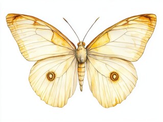 Fototapeta premium delicate watercolor butterfly with translucent wings, soft pastel colors, botanical illustration style, white background