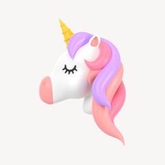 Unicorn clip art, cute 3d graphic