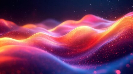 Obraz premium A vibrant, abstract landscape of colorful waves, blending hues of pink, orange, and blue, evoking a sense of fluidity and digital art.