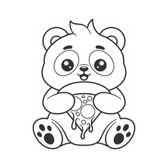 Panda eating pizza while sitting for coloring