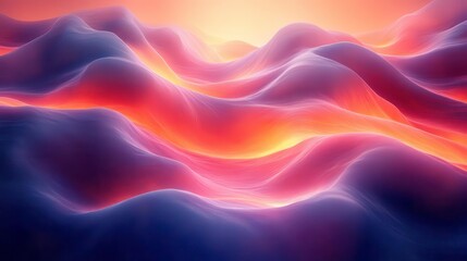 Obraz premium A vibrant, abstract landscape of swirling waves in hues of purple, pink, and orange, creating a dreamy, ethereal effect.