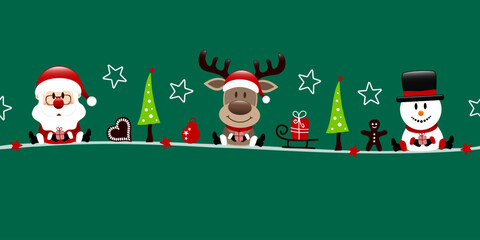 Banner Weihnachtsmann Rentier Und Schneemann Icons Dunkelgrün Dunkelrot