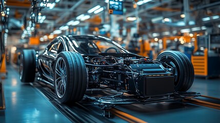 Fototapeta premium Industrial photography of innovative car manufacturing process in factory