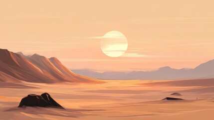 Serene Desert Landscape Under a Setting Sun