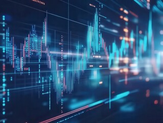 financial data visualization with ascending arrows and stock charts, corporate blue color scheme