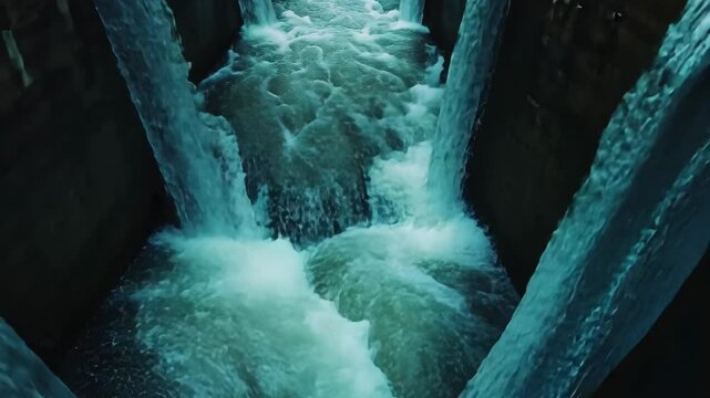 Turbulent Water Flowing Through a Canal, river, stream, rushing, cascade, current