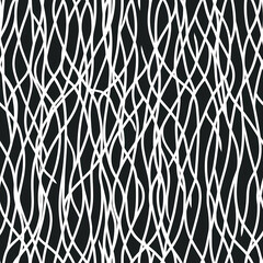 Seamless white wavy lines pattern on a black background suitable for various design projects