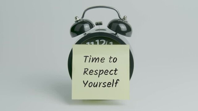 Time to Respect Yourself Text or Word on Yellow Note Paper Sticking onto Black Alarm Clock on White Background For Time Concept With Sound