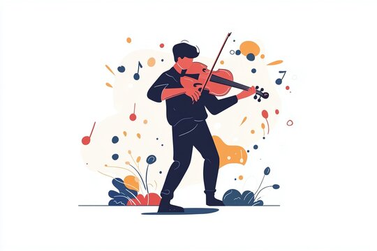 Musician playing a violin on a concert stage.