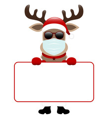 Rentier Maske Und Sonnenbrille Mit Leerem Schild Dunkelrot