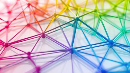 Colorful network nodes, abstract connection, white background, data visualization