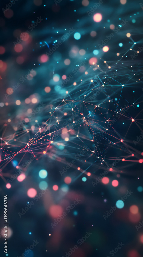 Aufkleber digital network connecting glowing nodes and particles creating a futuristic technological backgroun
