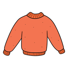 Hand drawn cartoon cute orange warm sweater on white background.