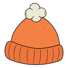 Hand drawn cartoon cute warm orange hat on white background.