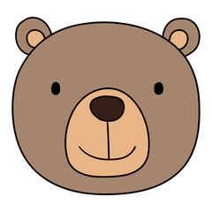 Hand drawn cartoon teddy bear face on white background.