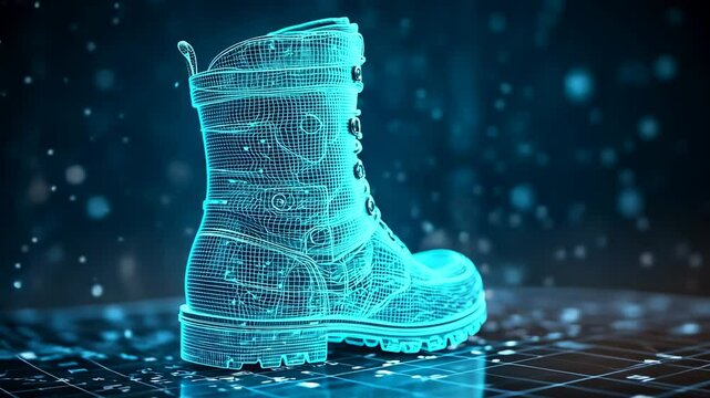 Futuristic Wireframe Boot in Digital Space, boots, footwear, shoe, shoes, technology