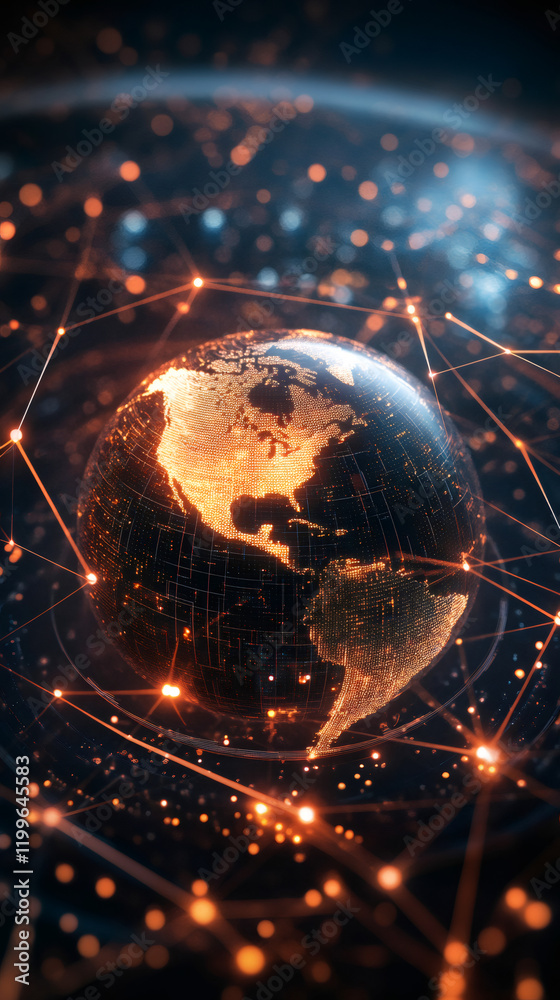 Aufkleber digital globe spinning, highlighting north and south america, representing interconnected global com