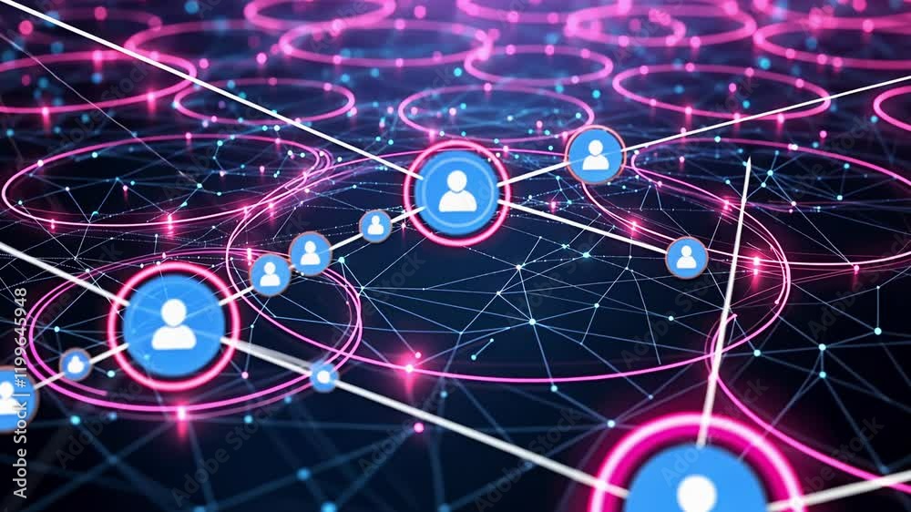 Poster connecting networks and users through digital interactions in an abstract digital space. generative 