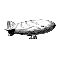 Fototapeta premium Airship Zeppelin Dirigible Vintage Style Black and White Outline Line Art Drawing Side View