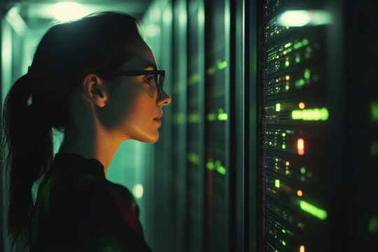 Profile of a Woman in a Server Room Environment