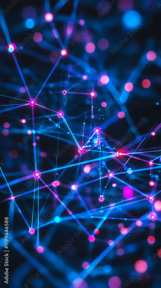 Aufkleber luminescent pink, blue network lines intersecting, forming digital interconnectivity pattern against