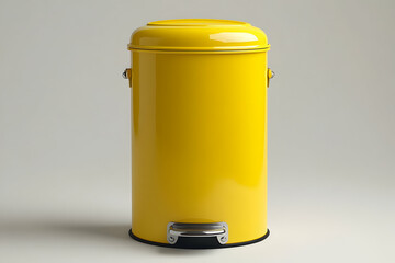 Yellow metal bin studio shot, waste disposal