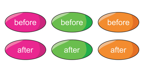 Before and after icon set. Before and after circle symbol for graphic design. Before after vector icon set isolated on white background. Vector illustration. EPS 10