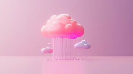Pink Clouds Raining Pastel Droplets Abstract Art