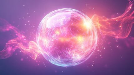 A glowing orb-like virus particle, surreal style, ethereal lighting effects, isolated on white background 