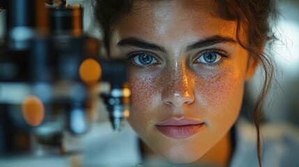 A close-up of a researcher examining the DNA of a rare amphibian species in a high-tech lab