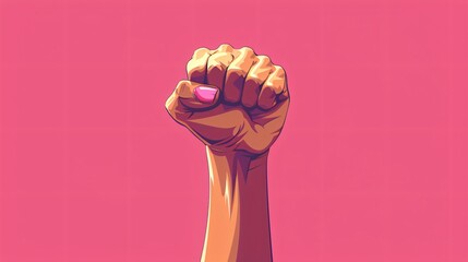 Empowering Female Fist Raised Up Vector Illustration in Cartoon Style