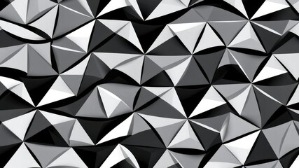 Fototapeta premium A wave-like form of interlocking triangles creates a seamless blend of black and white in a fluid, organic pattern, wave pattern, visual balance