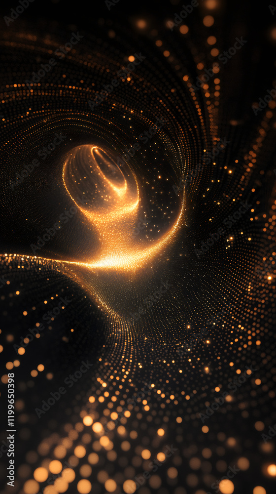 Poster abstract background with golden particles swirling and flowing, creating a mesmerizing visual effect