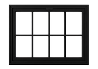 Sleek black window frame with cross design isolated on transparent background with clipping path cut-out