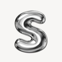 Naklejka premium S alphabet, 3D chrome metallic balloon design